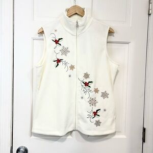 NWT Vintage Hastings & Smith Fleece Vest Ivory Full Zip Holly Snowflake Soft PXL